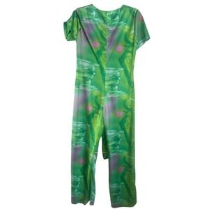 Vintage Alice of California Green psychedelic Wide Leg Jumpsuit 60's 70's S/M